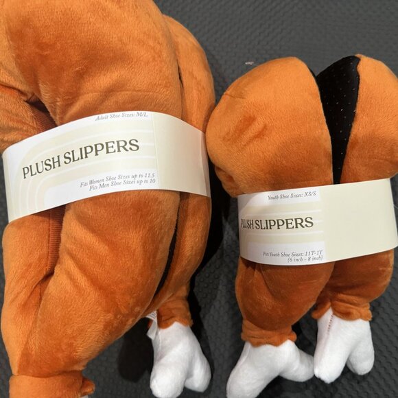 Thanksgiving Turkey Leg Plush Slippers (Adult & Youth Sizes) + Festive Headbands - Picture 7 of 7